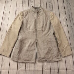 Giorgio Armani Womens Jacket 40 Beige Zip Up Italy Minimalist Coat‎ Cotton Silk